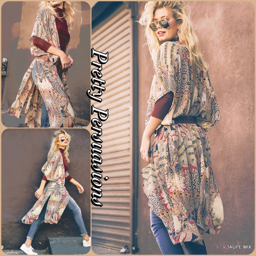 ❤️ Vintage Print Long Layering Boho Kimono Cardigan - Picture 2 of 7